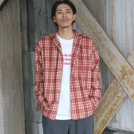 坩堝 (RUTSUBO) | SHADOW PLAID HOODED SHIRT JACKET(RED)
