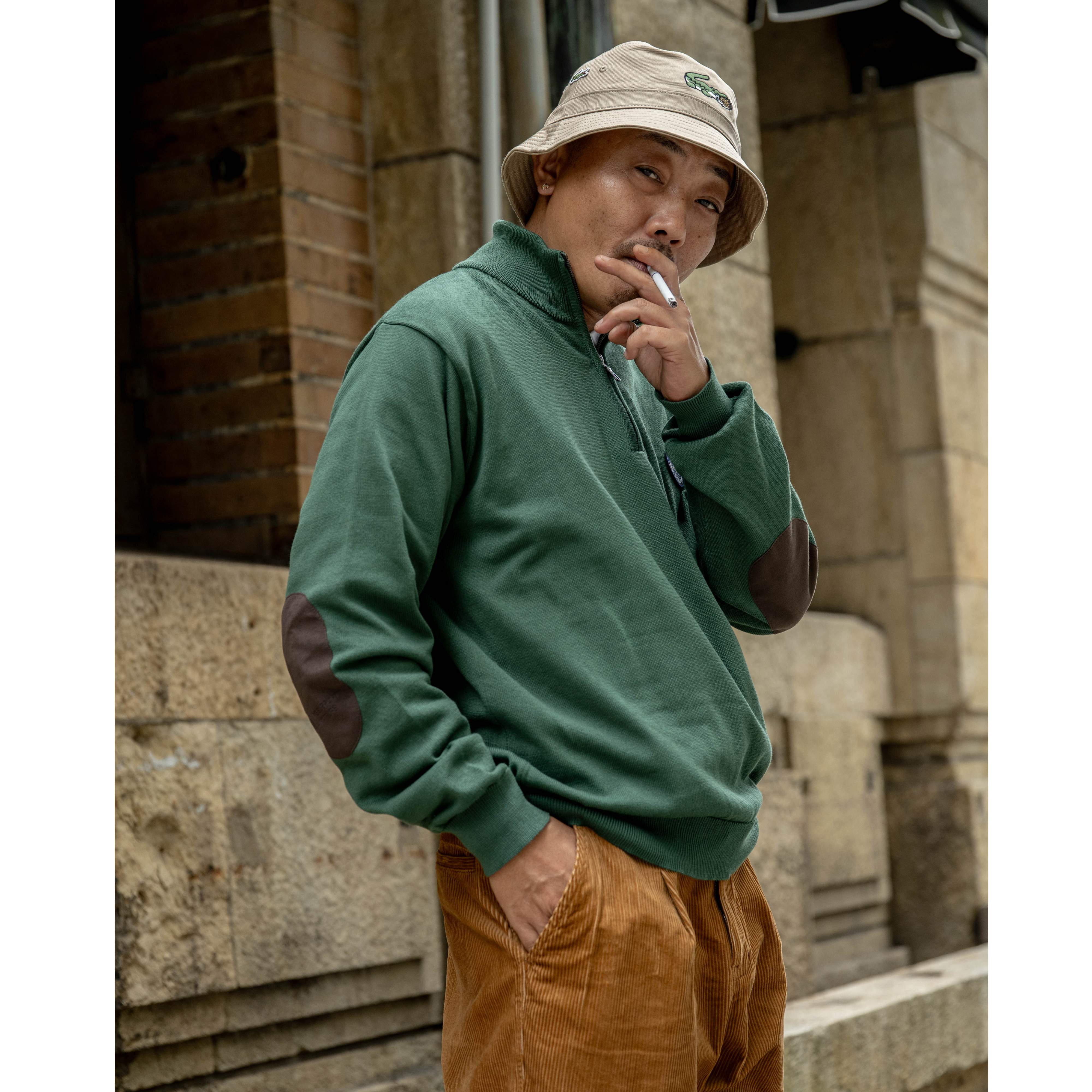 Lacoste × CLUBHAUS 1/4 Zip Elbow Patched Sweate