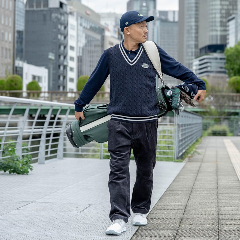 Lacoste × CLUBHAUS Cable Knit Vest - Navy | CLU