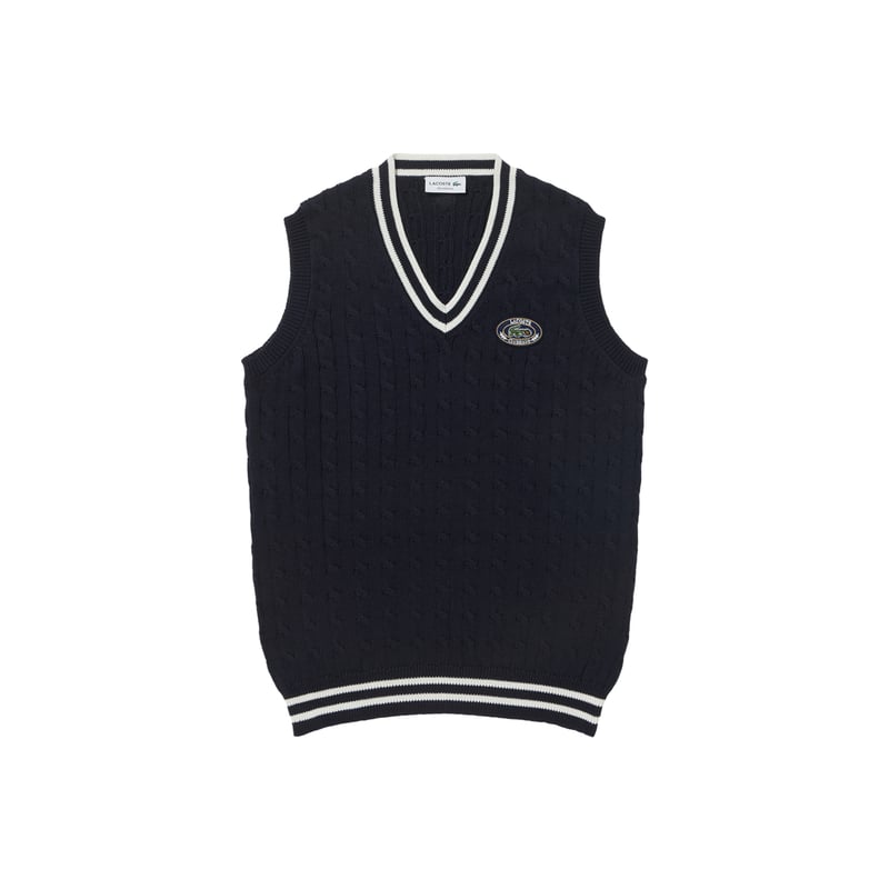Lacoste × CLUBHAUS Cable Knit Vest - Navy | CLU