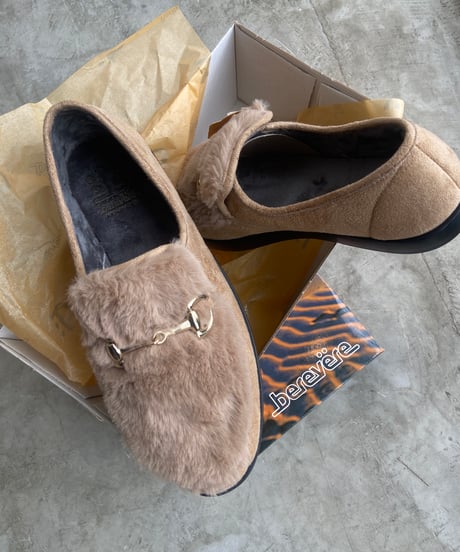 <women>berevere(ベレヴェレ) スウェード×ファー ビットローファー IMP4101 Beige ●送料無料●