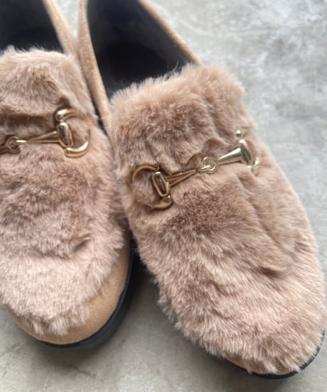 <women>berevere(ベレヴェレ) スウェード×ファー ビットローファー IMP4101 Beige ●送料無料●