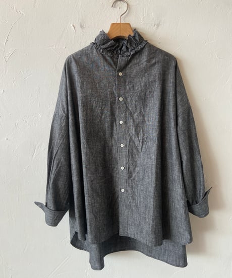 <women> Yarmo(ヤーモ) Ruffle Shirts Dungaree YAR-26AWS28D / black ●送料無料●