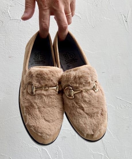 <women>berevere(ベレヴェレ) スウェード×ファー ビットローファー IMP4101 Beige ●送料無料●