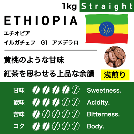 1kg【浅煎り】エチオピア　イルガチェフG1  コンガ  アメデラロ
