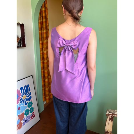 made in USA back ribbon sleeveless tops