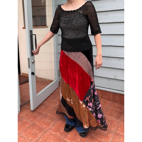 velours design long skirt
