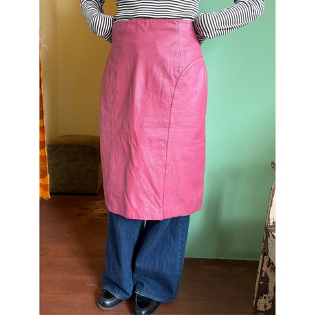 pink leather skirt
