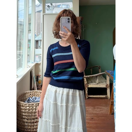 border knit s/s tops