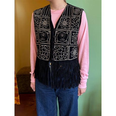 made in Italy embroidery fringe vest