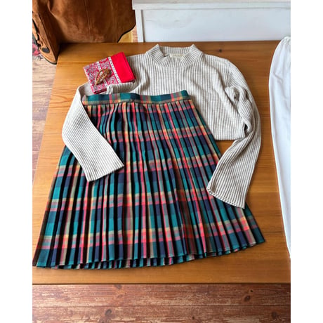 made in U.K check pattern pleats mini skirt