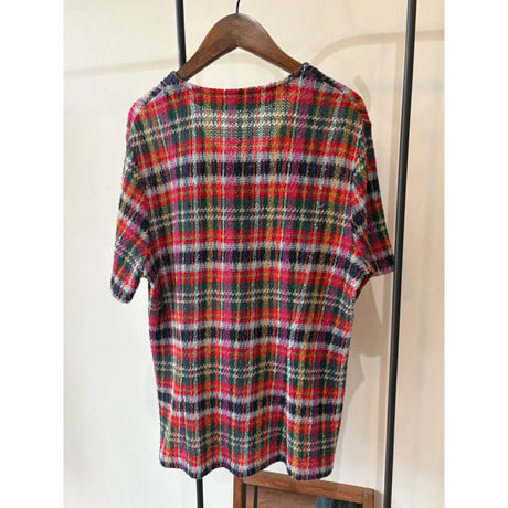 check pattern s/s knit tops