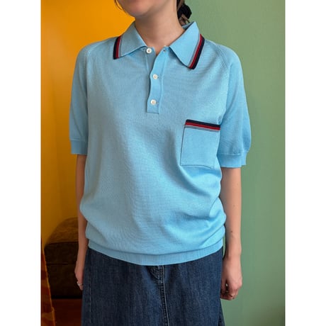 ice blue knit polo shirt