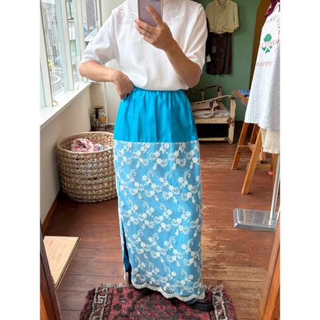 turquoise  blue lace long skirt