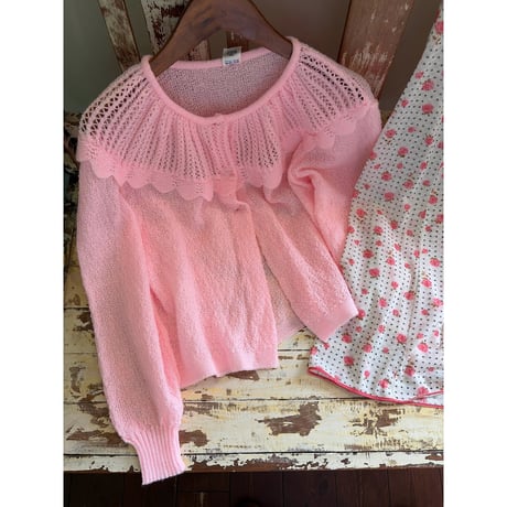 made in W.germany pink frill cardigan