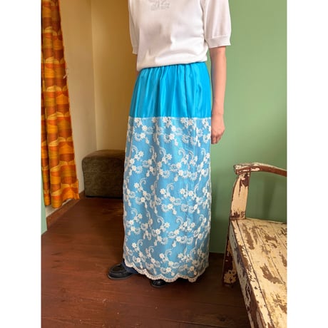 turquoise  blue lace long skirt