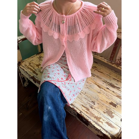 made in W.germany pink frill cardigan