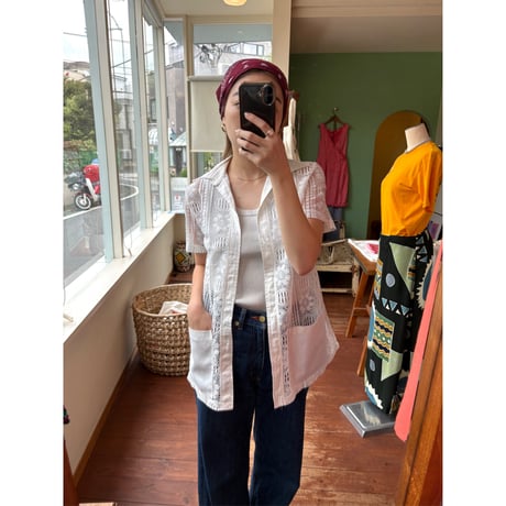 lace s/s open shirt ⚪️