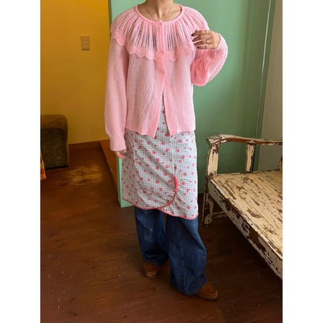 made in W.germany pink frill cardigan