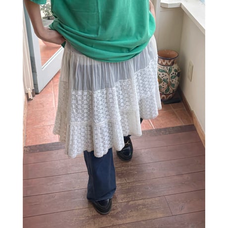 see-through lace midi skirt