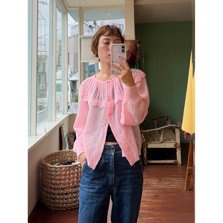 made in W.germany pink frill cardigan