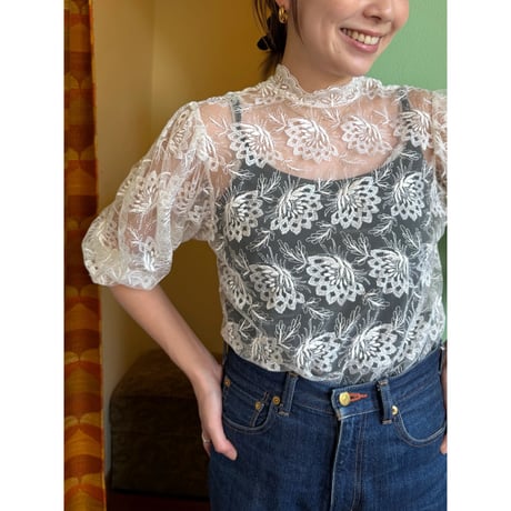 puff sleeve all lace blouse