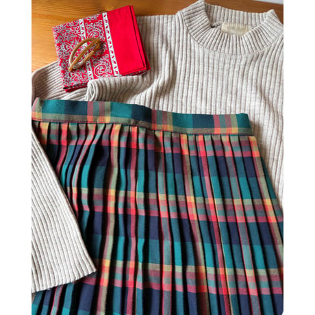 made in U.K check pattern pleats mini skirt