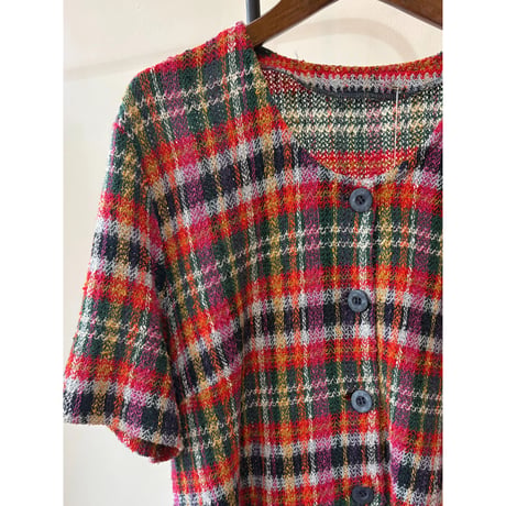 check pattern s/s knit tops