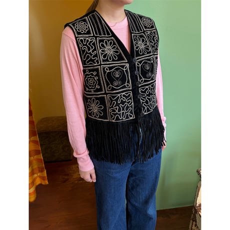 made in Italy embroidery fringe vest