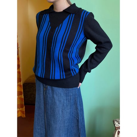 blue stripe knit tops