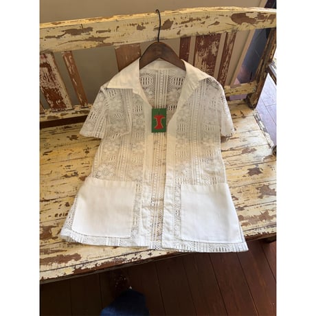 lace s/s open shirt ⚪️