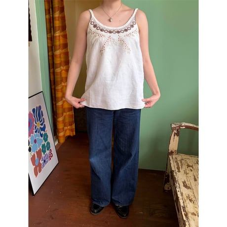 beads embroidery linen camisole