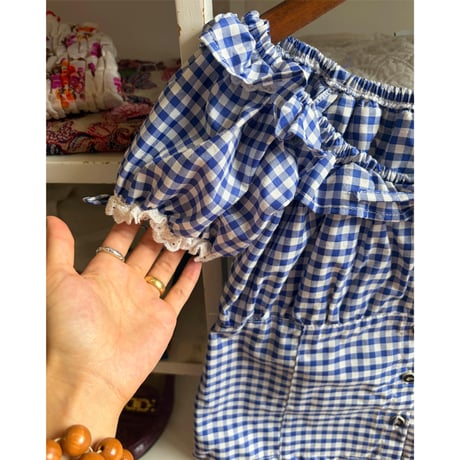 gingham check puff sleeve blouse