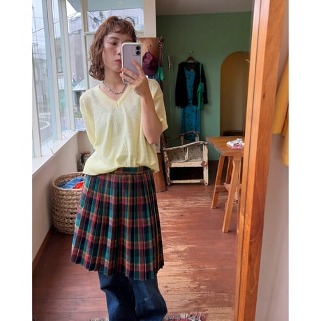 made in U.K check pattern pleats mini skirt