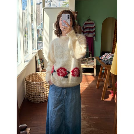【ご成約済み】flower pattern mohair sweater