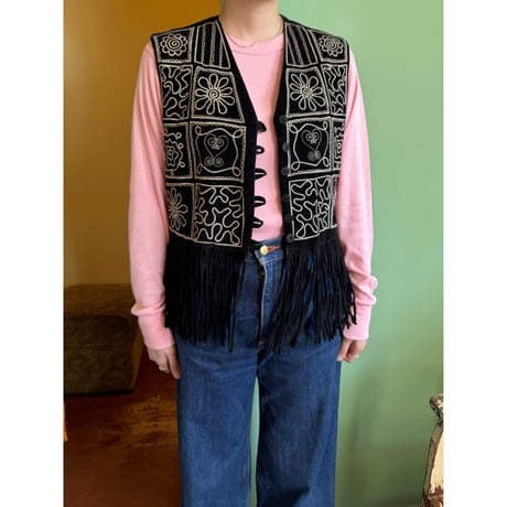 made in Italy embroidery fringe vest