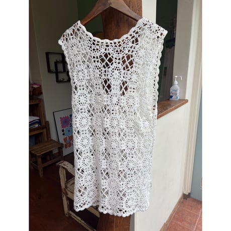 crochet long vest ⚪️