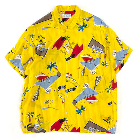 00's Scenery "50's Pattern" Open Collar Rayon Shirt Lサイズ