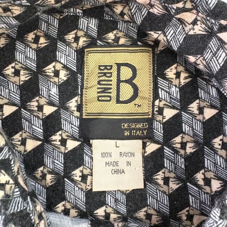 00's Bruno "Geometric Pattern" Black Rayon Shirt Lサイズ