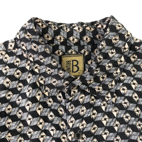 00's Bruno "Geometric Pattern" Black Rayon Shirt Lサイズ
