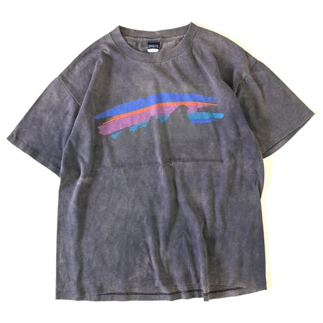 "Super Black Fade" 90's Patagonia "Brushstroke Logo" Tシャツ Mサイズ USA製