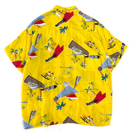 00's Scenery "50's Pattern" Open Collar Rayon Shirt Lサイズ