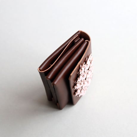 [花圃] フラワー ミニウォレット ブラウンxピンク / [flower garden] flower mini wallet #grayblue x brown x pink