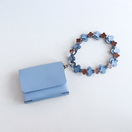 [花冠] フラワー ミニウォレット グレイブルーxブラウン / [flower crown] flower mini wallet #grayblue x brown