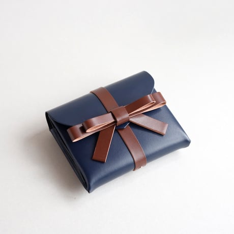 [sou series]  リボン ショートウォレット ネイビーxブラウン/ ribbon short wallet #navy x brown