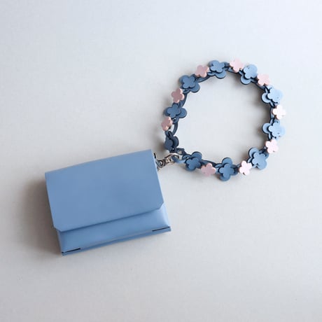 [花冠] フラワー ミニウォレット グレイブルーxピンク / [flower crown] flower mini wallet #grayblue x pink