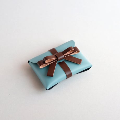 [ sou series] リボンカードケース＃スモーキーミントxブラウン / ribbon card case #smoky mint x brown