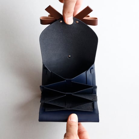 [sou series]  リボン ショートウォレット ネイビーxブラウン/ ribbon short wallet #navy x brown