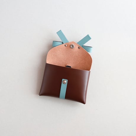 [ sou series] リボンカードケース＃ブラウンxスモーキーミント / ribbon card case #brown x smoky mint