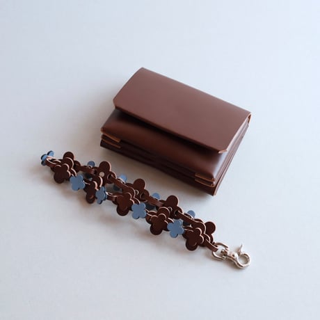 [花冠] フラワー ミニウォレット ブラウンxグレイブルー / [flower crown] flower mini wallet #brown x grayblue
